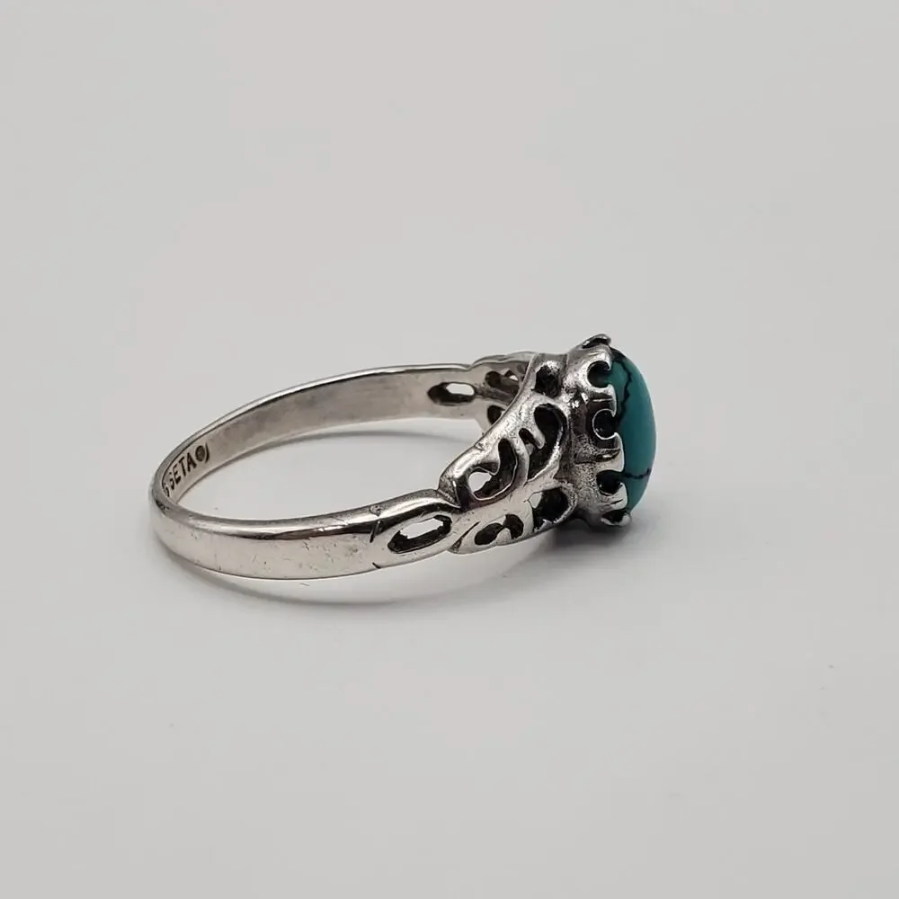 Seta Sterling Silver Vintage 925 Solitaire Blue Gem Ring Size 7.5